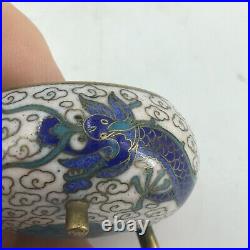Pair Antique Chinese Cloisonne Miniature Incense Burner Footed Censers Dragon