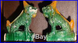 Pair Antique Chinese Pottery Glazed Roof Tiles In Dragons Shape