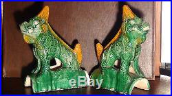 Pair Antique Chinese Pottery Glazed Roof Tiles In Dragons Shape