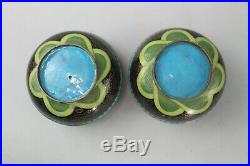 Pair Chinese Cloisonne Black Enamel Dragon Trinket Snuff Pill Box