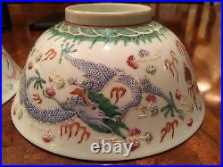 Pair Important Qing Dynasty Famille Rose Dragon Bowls with Original Zitan Box