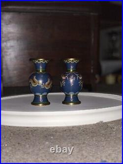 Pair Of Chinese Cloisonne Dragon Vases