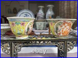 Pair Of Chinese Famille Dragon phoenix Cups
