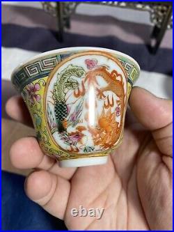 Pair Of Chinese Famille Dragon phoenix Cups