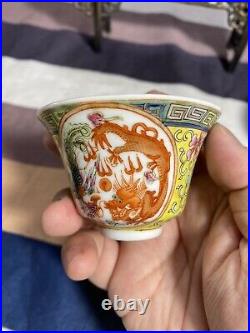 Pair Of Chinese Famille Dragon phoenix Cups