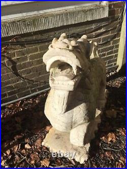 Pair Of Large Antique Chinese White Marble Kirin Or Dragon Horses. Foo Dogs