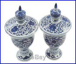 Pair Rare Antique Chinese Blue White Dragon Flower Vases Porcelain Qianlong Mark