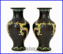 Pair of 1930's Chinese Cloisonne Enamel Dragon Vase