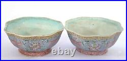 Pair of 1930's Chinese Famille Rose Turquoise Glaze Dragon Porcelain Bowl Marked