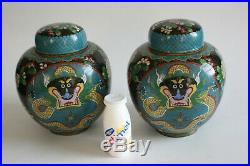 Pair of 20th Century Chinese Bronze Cloisonne Dragon Jar with Lid