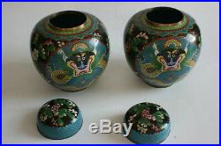 Pair of 20th Century Chinese Bronze Cloisonne Dragon Jar with Lid