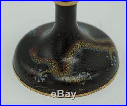 Pair of Antique 19th C Chinese Cloisonne Dragon Candlesticks