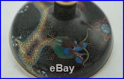 Pair of Antique 19th C Chinese Cloisonne Dragon Candlesticks
