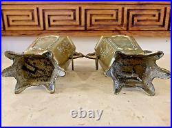 Pair of Antique Chinese Dragon Ring Handled Brass Lotus Vases