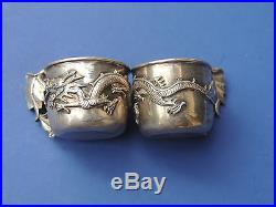 Pair of Antique Chinese Sterling Silver Dragon Shot Glass Signed Character Mark