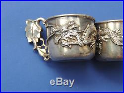 Pair of Antique Chinese Sterling Silver Dragon Shot Glass Signed Character Mark