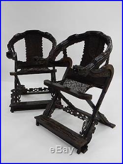 Pair of Antique Chinese Zitan Folding Dragon Chairs 43 inches