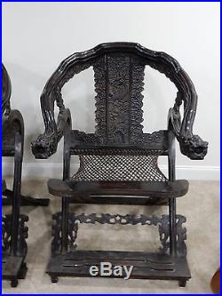 Pair of Antique Chinese Zitan Folding Dragon Chairs 43 inches