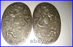 Pair of Antique Chinese sterling silver Wang Hing brush covers dragon decoration