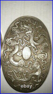 Pair of Antique Chinese sterling silver Wang Hing brush covers dragon decoration