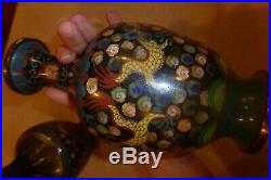 Pair of Chinese Cloisonne Enamel Vases Antique 9 Tall Dragons Clouds