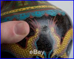 Pair of Chinese Cloisonne on Brass Vases Decorated with Dragons & Flaming Pearls