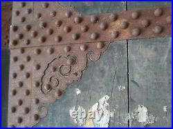 Pair of Old Chinese Iron Doors Compound Gates With Dragon Lock Bar