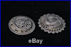 Paire de boutons Chine Argent Antique Chinese Dragon silver Button carved