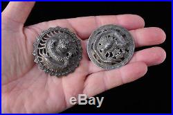 Paire de boutons Chine Argent Antique Chinese Dragon silver Button carved