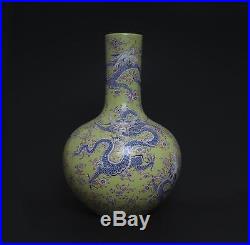 Perfect Antique Chinese Porcelain Famille-Rose Vase Kang Xi Mark Dragon-38cm n19