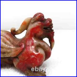Pi Yao Dragon Antique Chinese Red Stone Carving Signed Success Wealth Luck