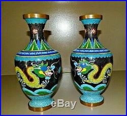 Price Reduced Antique Chinese Cloisonne Dragon Urns / Vases Set Of 2