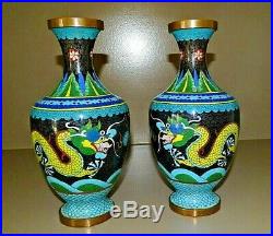 Price Reduced Antique Chinese Cloisonne Dragon Urns / Vases Set Of 2