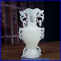 Q69 Fine Chinese Handmade carved Natural Afghanistan Jade Dragon statue Vase