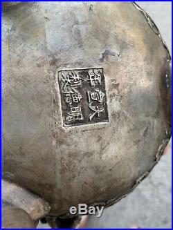 QianLong 3 Leg Urn ANCIENT ANTIQUE CHINESE Dragon Silver Incense Burner j8