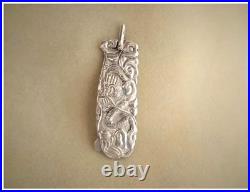 Qing Chinese Export 950 Fine Silver Repousse Dragon Hair Comb Pendant