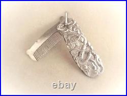 Qing Chinese Export 950 Fine Silver Repousse Dragon Hair Comb Pendant