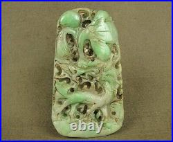 Qing Dy 4.2 Openwork With Carved Chinese Antique Jadeite Jade Dragon Pendant