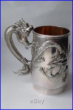Quality Antique Chinese Solid Silver Mug Dragon Handle 13 cm/ 0.38 ml/ 270 g