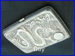 Quality Antique Silver Chinese Raised Decorated Cigarette Case Dragon And Bird