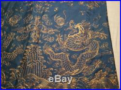 RARE ANTIQUE 19/ 20th c QI'ING CHINESE SILK EMBROIDERED DRAGON ROBE EMBROIDERY