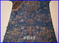 RARE ANTIQUE 19/ 20th c QI'ING CHINESE SILK EMBROIDERED DRAGON ROBE EMBROIDERY