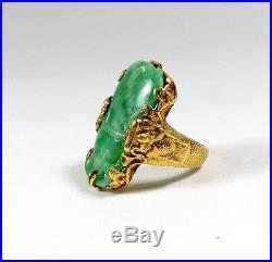 Rare Antique Chinese 22k Gold Natural Jade Dragon Ring