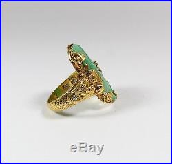 Rare Antique Chinese 22k Gold Natural Jade Dragon Ring