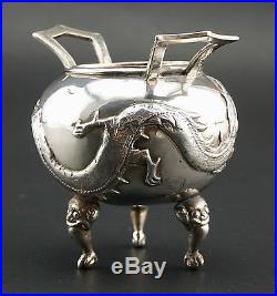 RARE Antique 19thC Chinese Export Silver Vase Censer Burner Bowl Dragon Hallmark