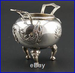 RARE Antique 19thC Chinese Export Silver Vase Censer Burner Bowl Dragon Hallmark