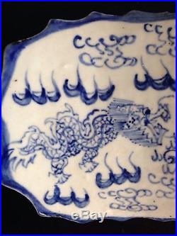 RARE Antique Chinese Blue White Double Dragon Art Pillow Children Porcelain WOW