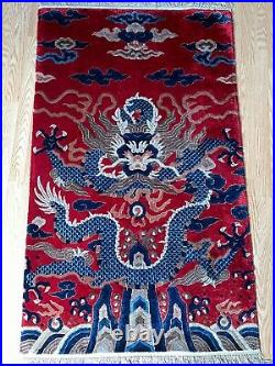 RARE Antique Chinese Imperial Red Dragon Silk Carpet Runner Area Rug