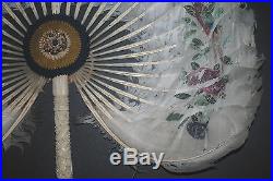 Rare Large Antique Chinese Hand Painted Feather Pien Mien Hand Screen Fan Dragon