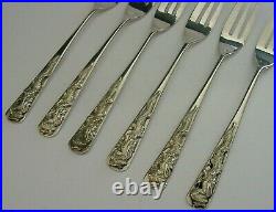 RARE SET OF 6 CHINESE EXPORT SOLID SILVER CAKE FORKS c1900s ANTIQUE DRAGONS 120g